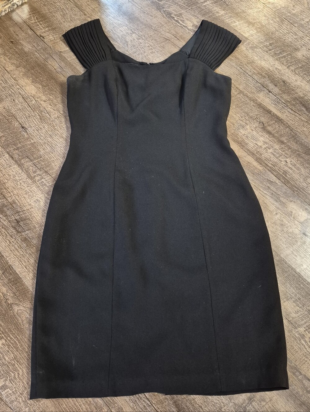 Mariana Black Midi Sheath Dress with Wide Cap Sleeves, Size 12